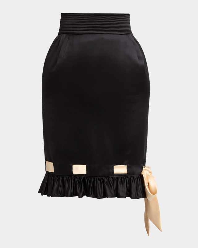 Ribbon Ruffle Hem Double Satin Skirt